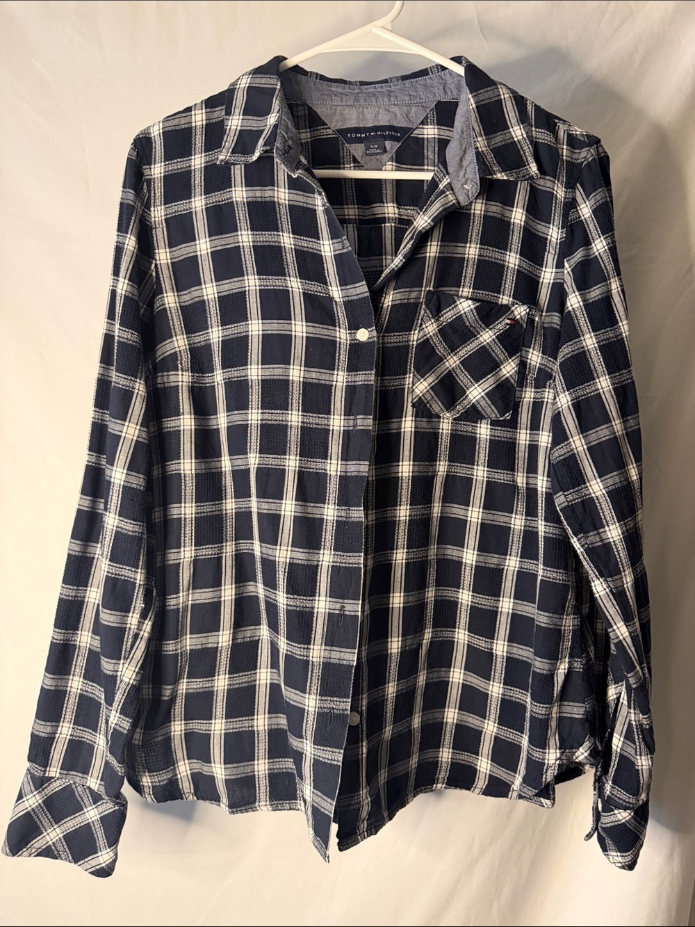 Tommy Hilfiger Navy & White Plaid Button-Up Shirt